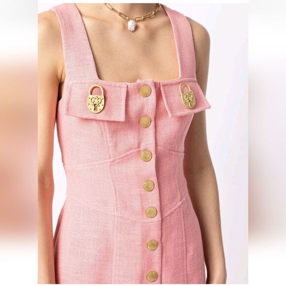 Alice McCall Queenie Gold Lock Button-Up Snaps Mini Dress Sherbert Pink SIZE 6 - Picture 1 of 14